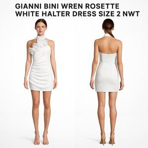 Gianni Bini Wren Rosette White Halter Dress Size 2 NWT